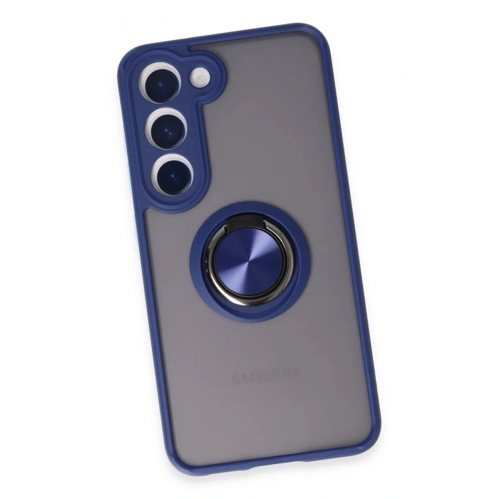 Newface Samsung Galaxy S23 Kılıf Montreal Yüzüklü Silikon Kapak - Lacivert