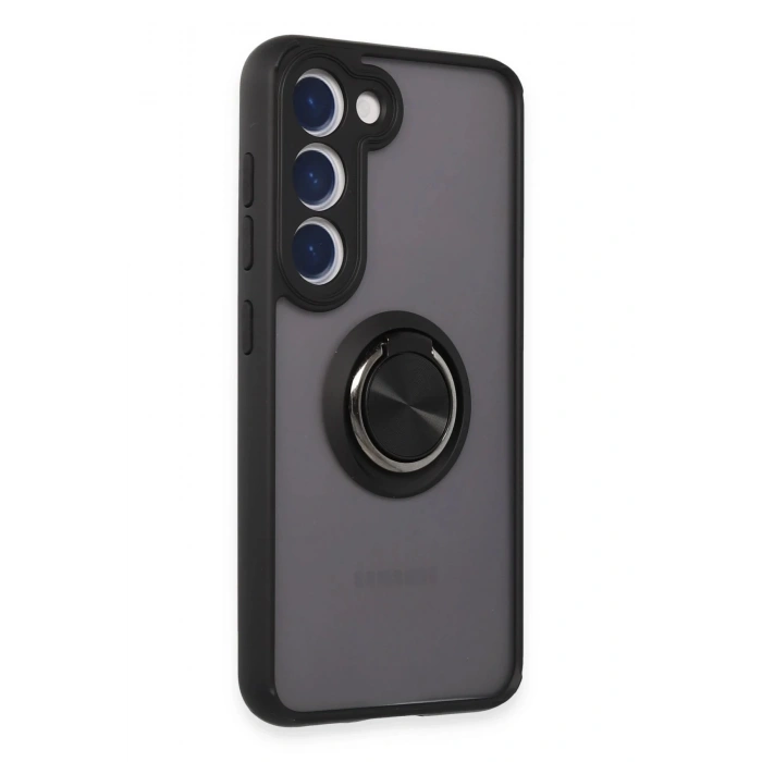 Newface Samsung Galaxy S23 Kılıf Montreal Yüzüklü Silikon Kapak - Siyah