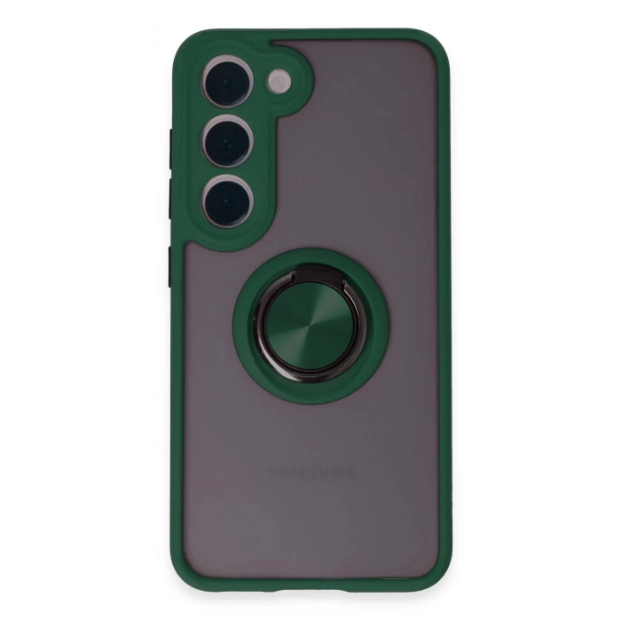 Newface Samsung Galaxy S23 Kılıf Montreal Yüzüklü Silikon Kapak - Yeşil
