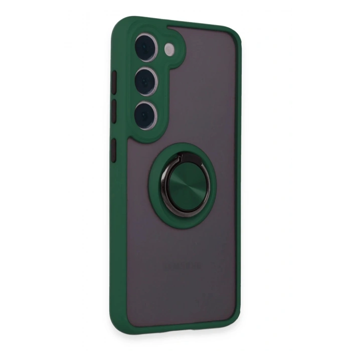 Newface Samsung Galaxy S23 Kılıf Montreal Yüzüklü Silikon Kapak - Yeşil
