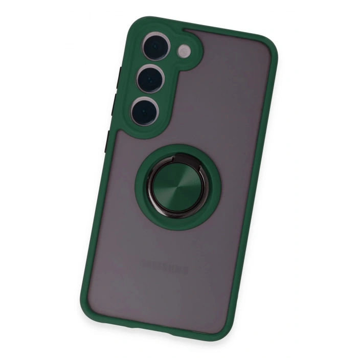 Newface Samsung Galaxy S23 Kılıf Montreal Yüzüklü Silikon Kapak - Yeşil