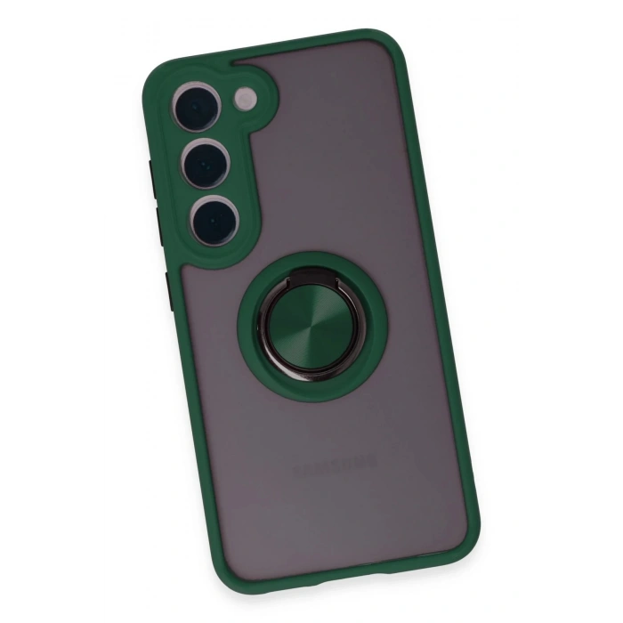 Newface Samsung Galaxy S23 Kılıf Montreal Yüzüklü Silikon Kapak - Yeşil