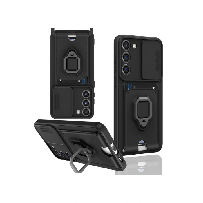 Newface Samsung Galaxy S23 Plus Kılıf Zuma Kartvizitli Yüzüklü Silikon - Siyah