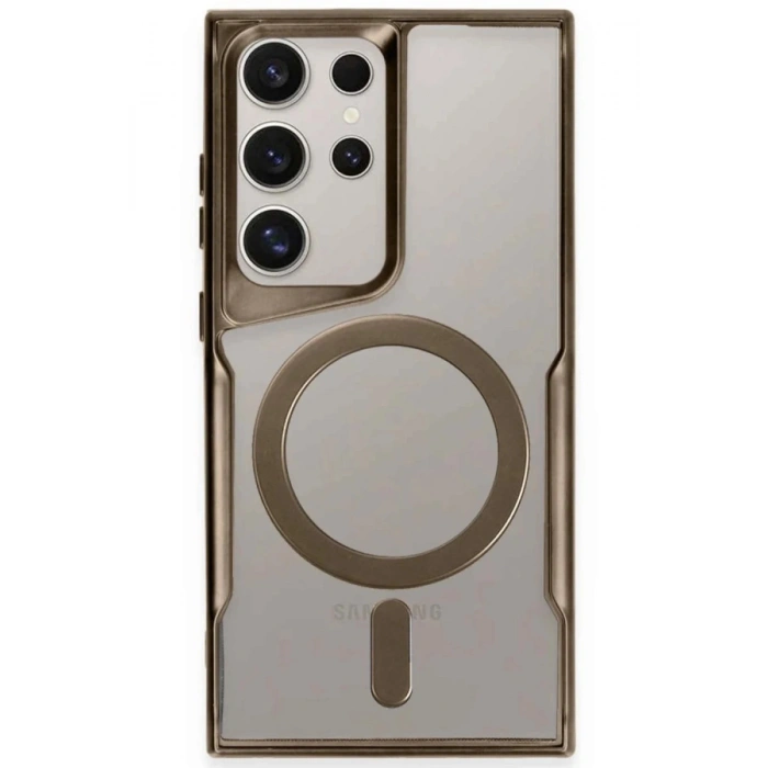 Newface Samsung Galaxy S23 Ultra Kılıf Boyi Magsafe Silikon Kapak - Kahverengi