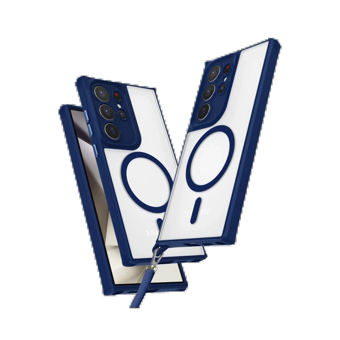 Newface Samsung Galaxy S23 Ultra Kılıf Enka Magsafe Silikon Kılıf - Lacivert