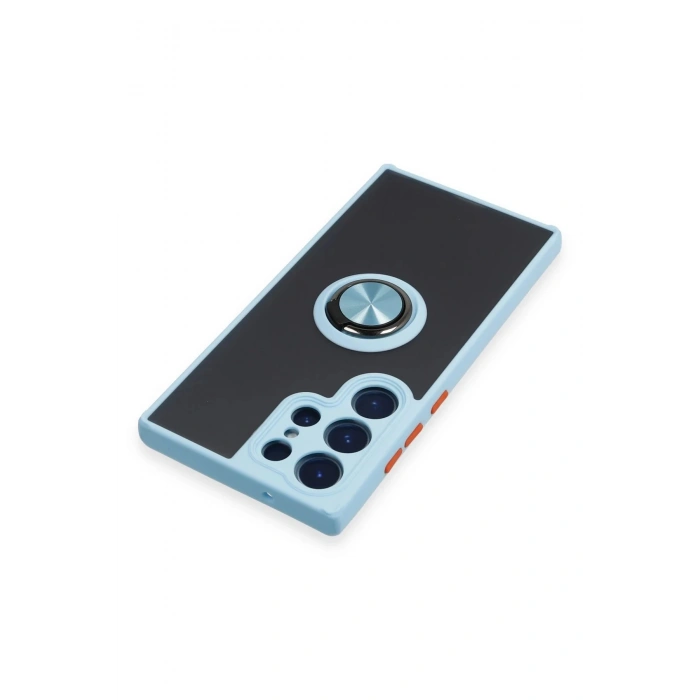 Newface Samsung Galaxy S23 Ultra Kılıf Montreal Yüzüklü Silikon Kapak - Buz Mavi