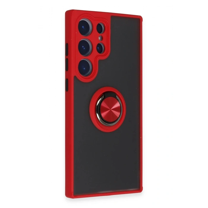 Newface Samsung Galaxy S23 Ultra Kılıf Montreal Yüzüklü Silikon Kapak - Kırmızı
