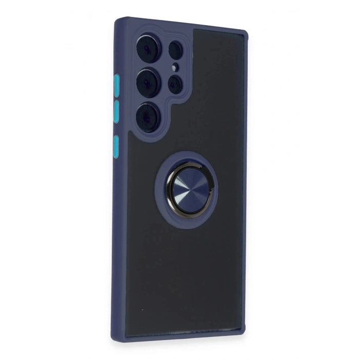 Newface Samsung Galaxy S23 Ultra Kılıf Montreal Yüzüklü Silikon Kapak - Lacivert