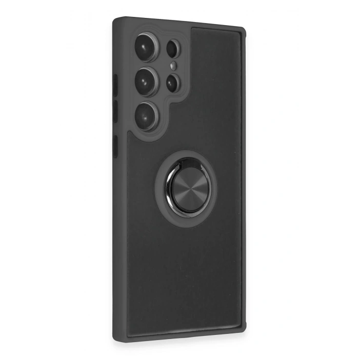 Newface Samsung Galaxy S23 Ultra Kılıf Montreal Yüzüklü Silikon Kapak - Siyah