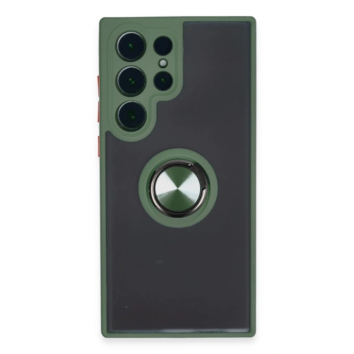Newface Samsung Galaxy S23 Ultra Kılıf Montreal Yüzüklü Silikon Kapak - Yeşil