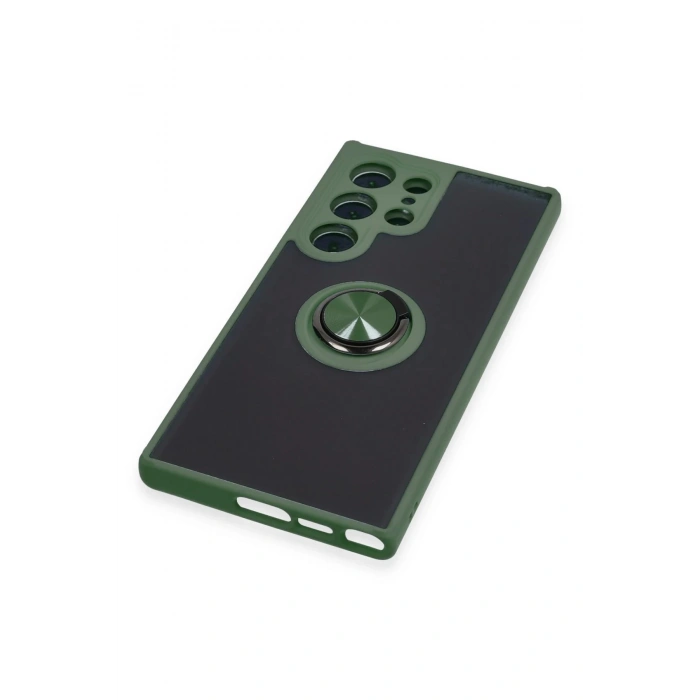 Newface Samsung Galaxy S23 Ultra Kılıf Montreal Yüzüklü Silikon Kapak - Yeşil