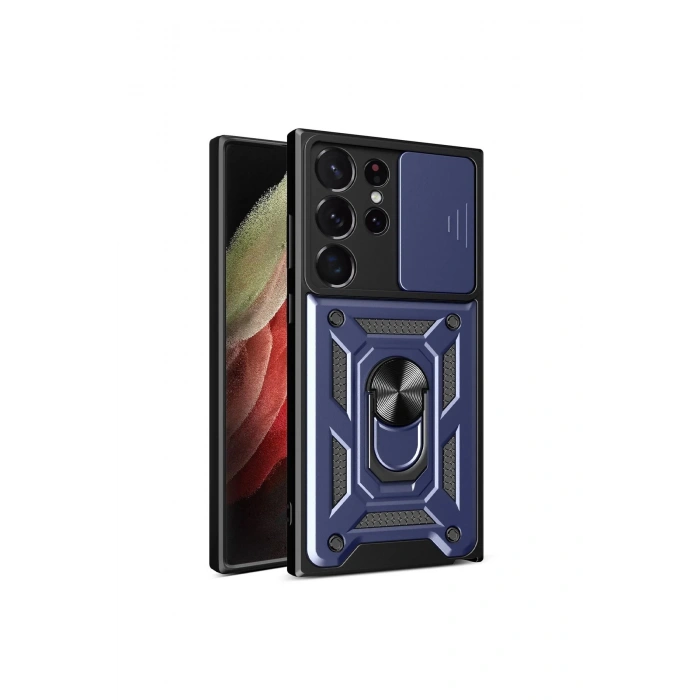 Newface Samsung Galaxy S23 Ultra Kılıf Pars Lens Yüzüklü Silikon - Lacivert