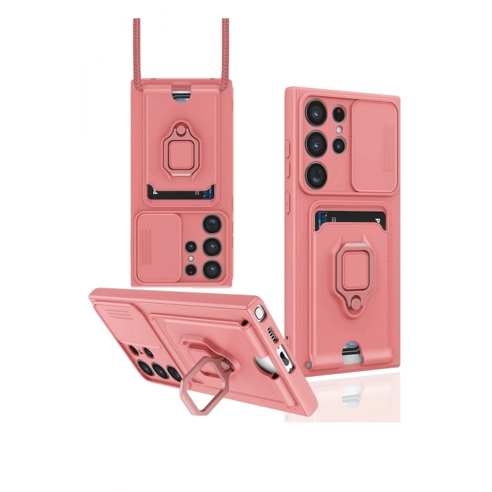 Newface Samsung Galaxy S23 Ultra Kılıf Zuma Kartvizitli Yüzüklü Silikon - Pembe