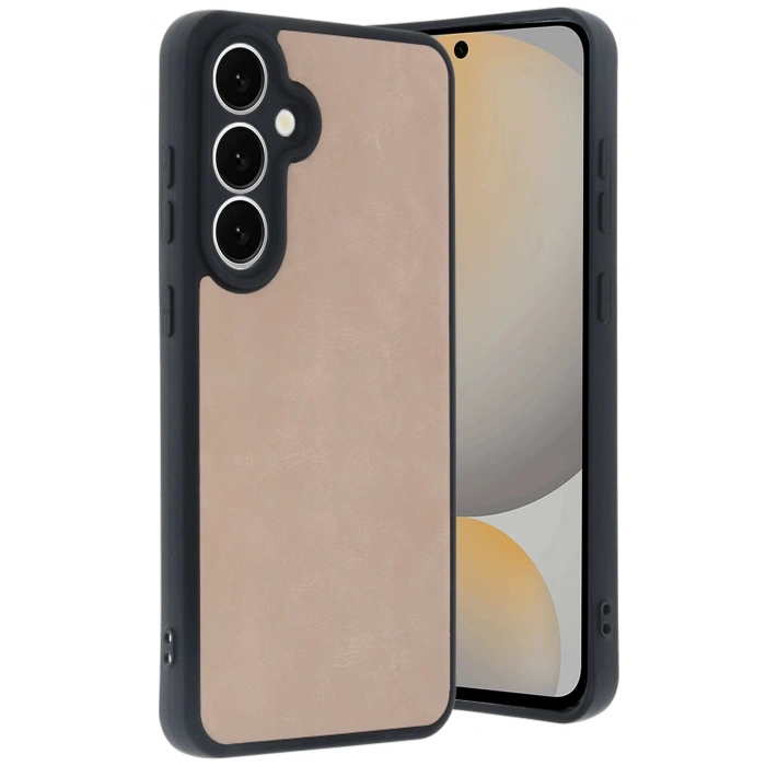 Newface Samsung Galaxy S24 FE Kılıf Aras Deri Kapak - Pudra