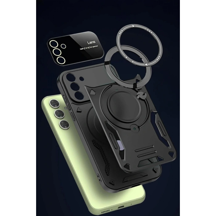 Newface Samsung Galaxy S24 FE Kılıf Joy Lens Standlı Kapak - Kırmızı