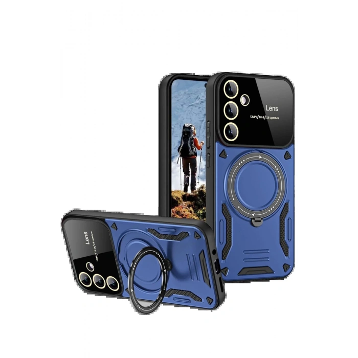 Newface Samsung Galaxy S24 FE Kılıf Joy Lens Standlı Kapak - Lacivert