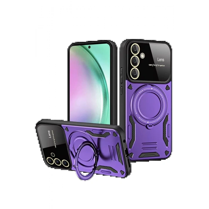 Newface Samsung Galaxy S24 FE Kılıf Joy Lens Standlı Kapak - Mor