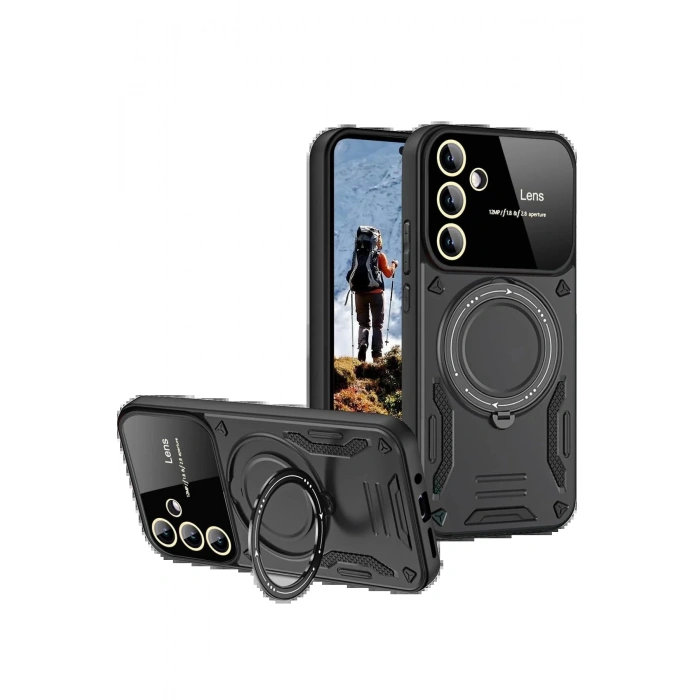 Newface Samsung Galaxy S24 FE Kılıf Joy Lens Standlı Kapak - Siyah