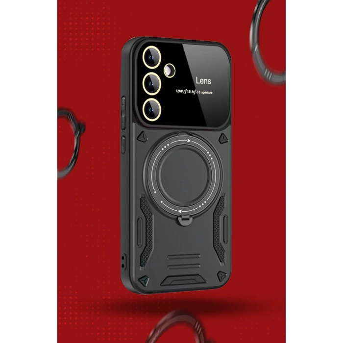 Newface Samsung Galaxy S24 FE Kılıf Joy Lens Standlı Kapak - Siyah