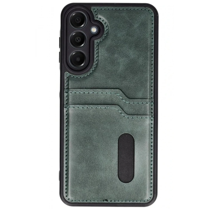 Newface Samsung Galaxy S24 FE Kılıf Sara Kartvizitli Deri Kılıf - Koyu Yeşil
