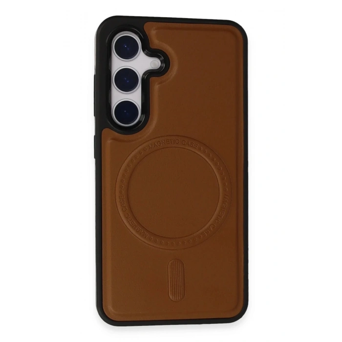 Newface Samsung Galaxy S24 Kılıf Ozzi Magsafe Deri Kapak - Taba