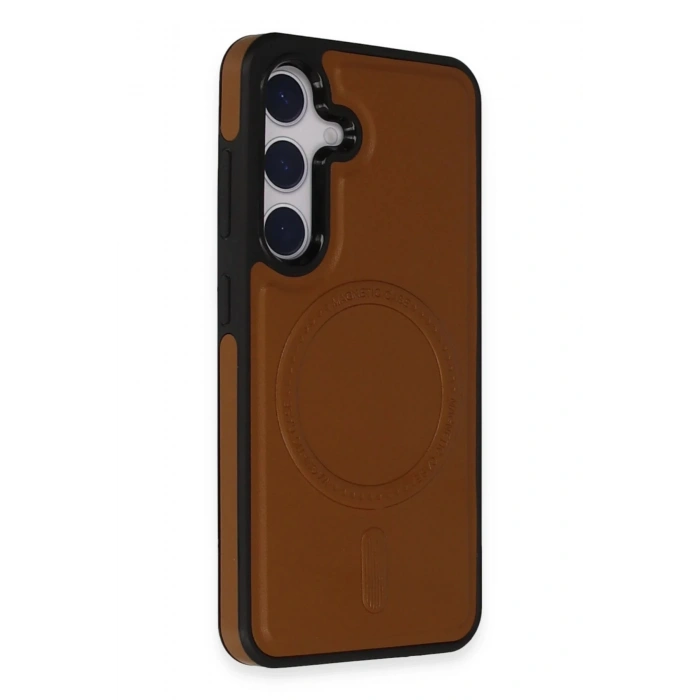 Newface Samsung Galaxy S24 Kılıf Ozzi Magsafe Deri Kapak - Taba