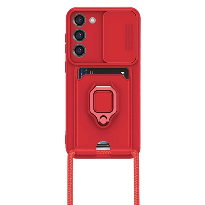 Newface Samsung Galaxy S24 Plus Kılıf Zuma Kartvizitli Yüzüklü Silikon - Kırmızı
