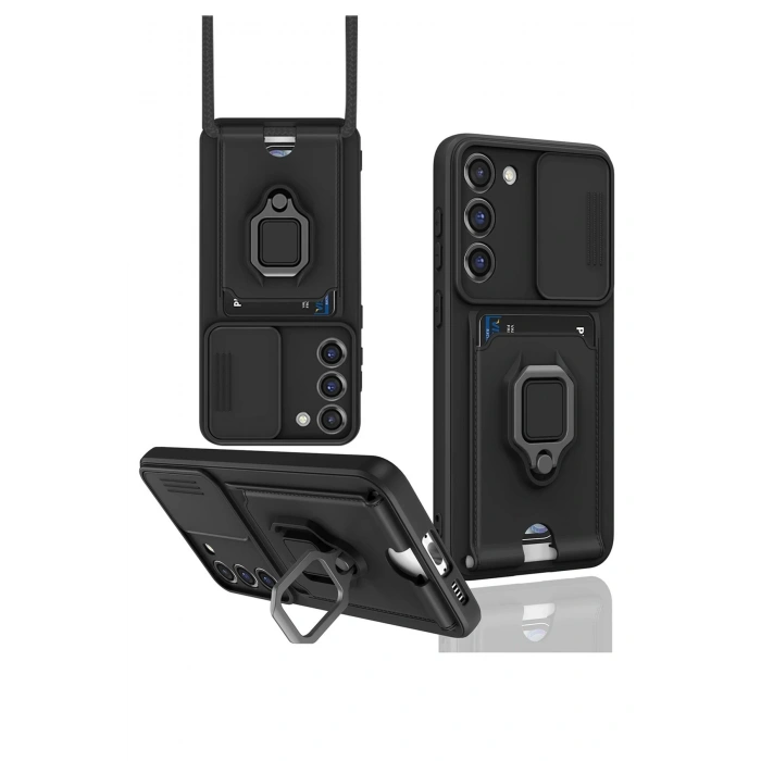 Newface Samsung Galaxy S24 Plus Kılıf Zuma Kartvizitli Yüzüklü Silikon - Siyah