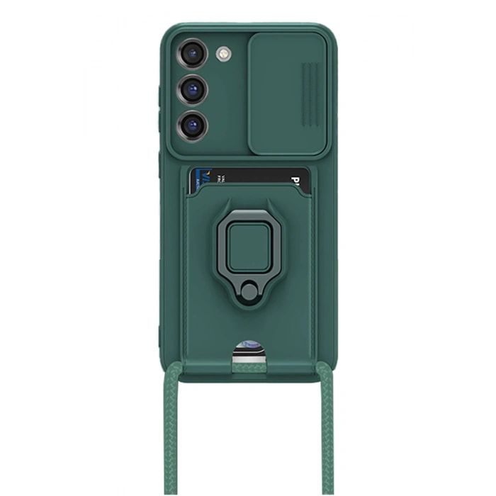 Newface Samsung Galaxy S24 Plus Kılıf Zuma Kartvizitli Yüzüklü Silikon - Yeşil