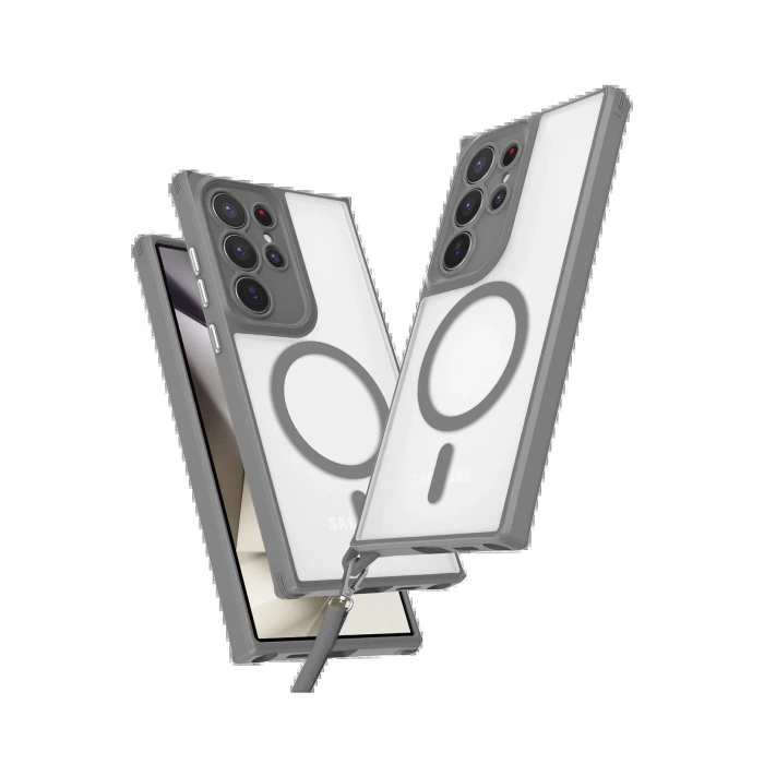 Newface Samsung Galaxy S24 Ultra Kılıf Enka Magsafe Silikon Kılıf - Titan Gri