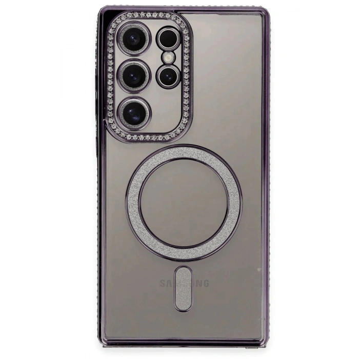 Newface Samsung Galaxy S24 Ultra Kılıf Joke Simli Magneticsafe Kılıf - Derin Mor