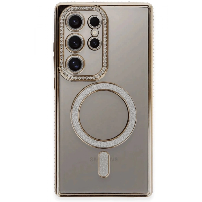 Newface Samsung Galaxy S24 Ultra Kılıf Joke Simli Magneticsafe Kılıf - Gold