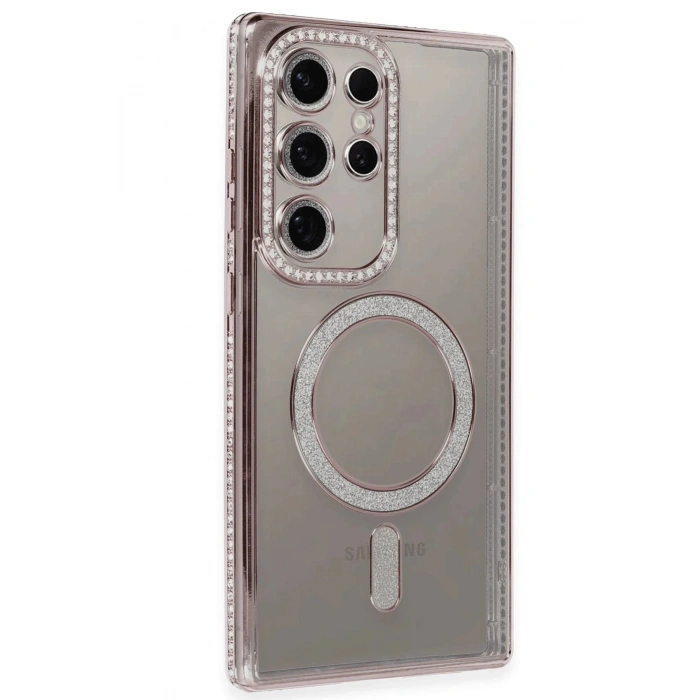 Newface Samsung Galaxy S24 Ultra Kılıf Joke Simli Magneticsafe Kılıf - Pembe