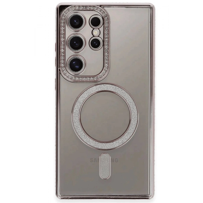 Newface Samsung Galaxy S24 Ultra Kılıf Joke Simli Magneticsafe Kılıf - Pembe