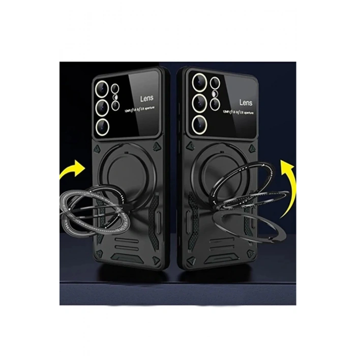 Newface Samsung Galaxy S24 Ultra Kılıf Joy Lens Standlı Kapak - Kırmızı