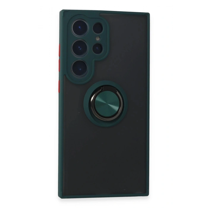 Newface Samsung Galaxy S24 Ultra Kılıf Montreal Yüzüklü Silikon Kapak - Yeşil