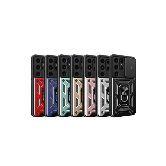 Newface Samsung Galaxy S24 Ultra Kılıf Pars Lens Yüzüklü Silikon - Kırmızı