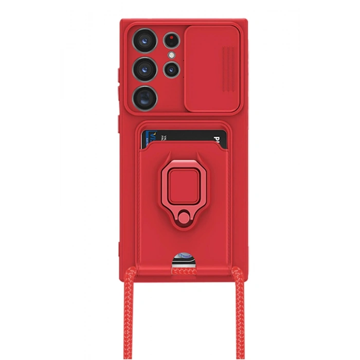 Newface Samsung Galaxy S24 Ultra Kılıf Zuma Kartvizitli Yüzüklü Silikon - Kırmızı