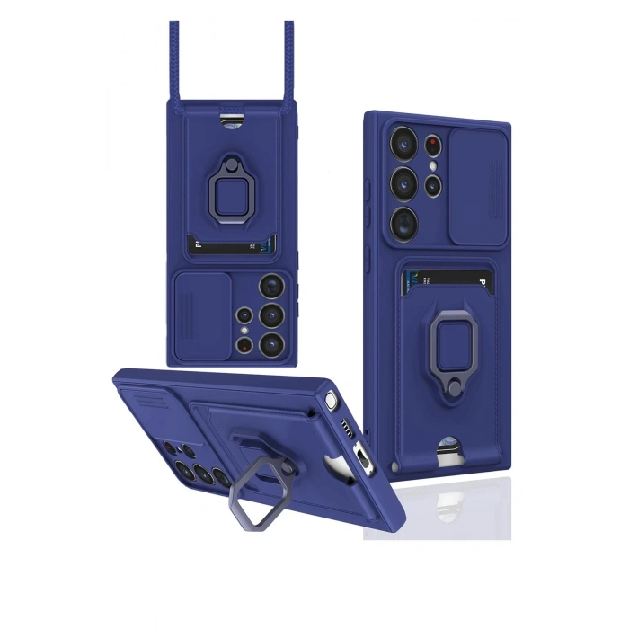 Newface Samsung Galaxy S24 Ultra Kılıf Zuma Kartvizitli Yüzüklü Silikon - Lacivert