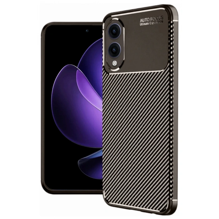 Newface Samsung Galaxy S25 Edge Kılıf Auto Focus Karbon Kapak - Kahverengi