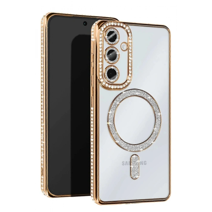 Newface Samsung Galaxy S25 Kılıf Joke Simli Magneticsafe Kılıf - Gold