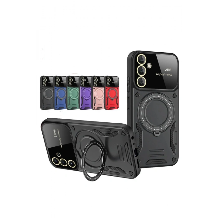 Newface Samsung Galaxy S25 Plus Kılıf Joy Lens Standlı Kapak - Koyu Yeşil