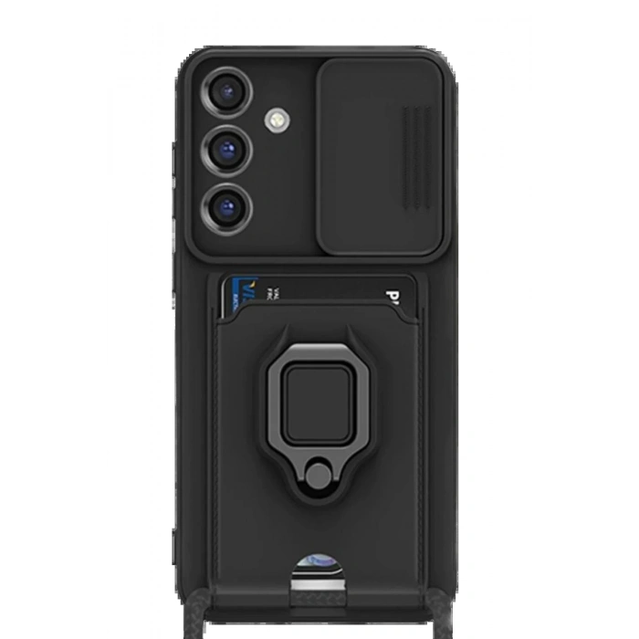 Newface Samsung Galaxy S25 Plus Kılıf Zuma Kartvizitli Yüzüklü Silikon - Siyah