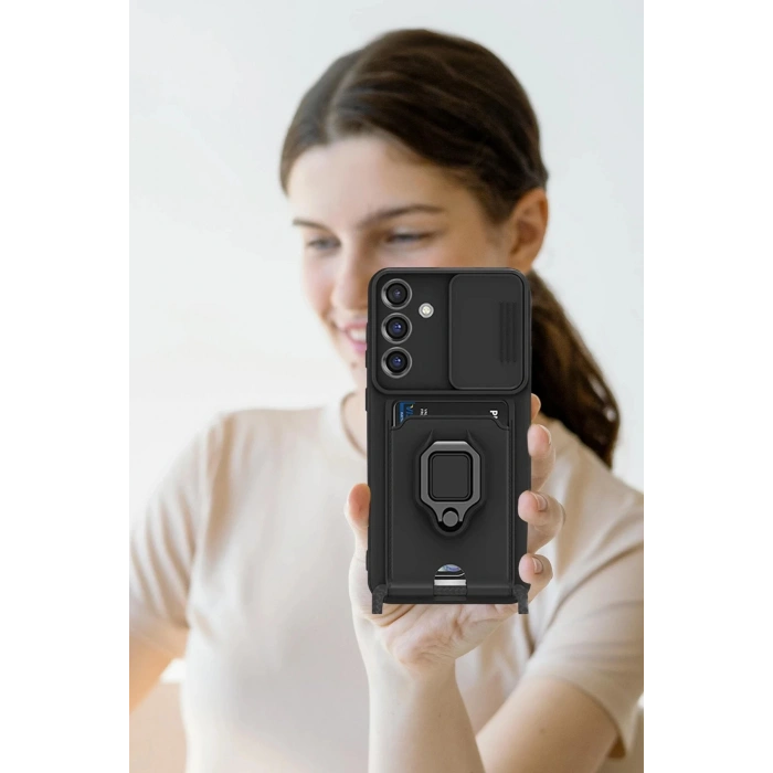 Newface Samsung Galaxy S25 Plus Kılıf Zuma Kartvizitli Yüzüklü Silikon - Siyah