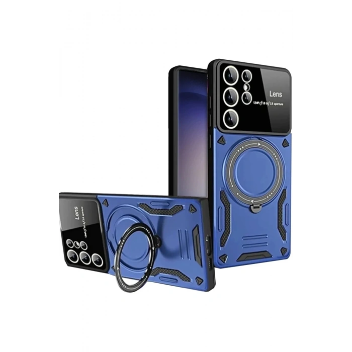 Newface Samsung Galaxy S25 Ultra Kılıf Joy Lens Standlı Kapak - Lacivert