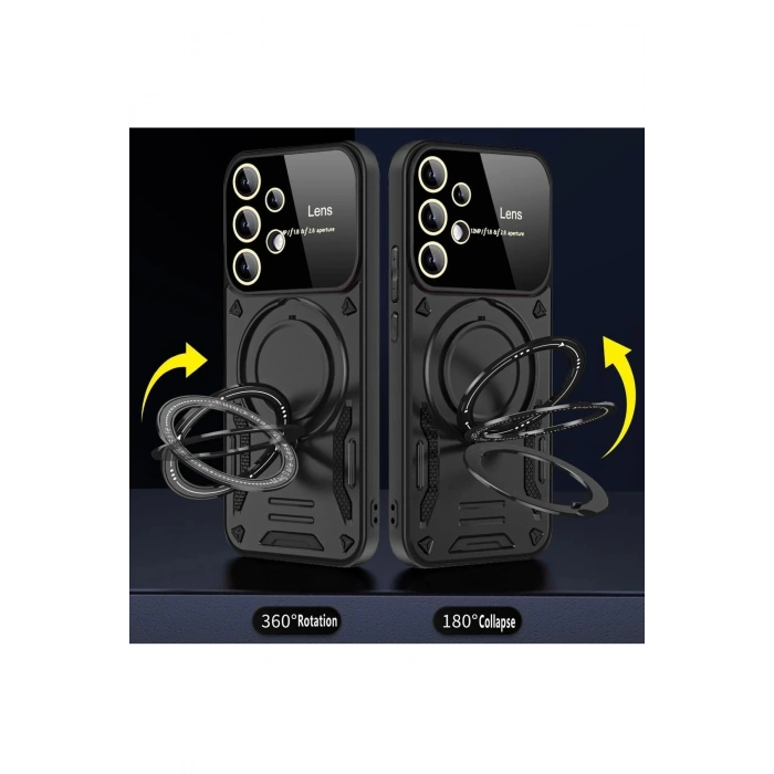 Newface Samsung Galaxy S25 Ultra Kılıf Joy Lens Standlı Kapak - Siyah