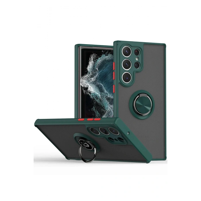 Newface Samsung Galaxy S25 Ultra Kılıf Montreal Yüzüklü Silikon Kapak - Yeşil