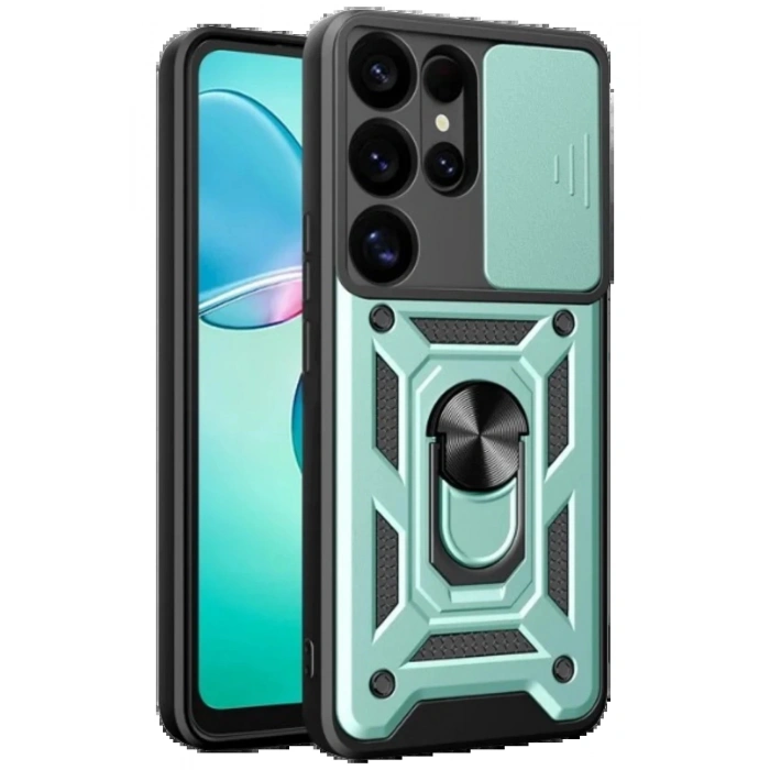 Newface Samsung Galaxy S25 Ultra Kılıf Pars Lens Yüzüklü Silikon - Yeşil