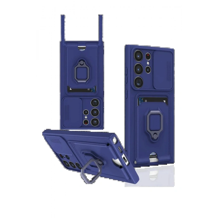 Newface Samsung Galaxy S25 Ultra Kılıf Zuma Kartvizitli Yüzüklü Silikon - Lacivert