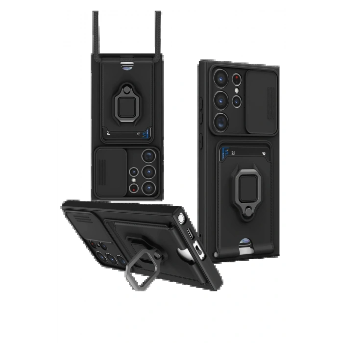 Newface Samsung Galaxy S25 Ultra Kılıf Zuma Kartvizitli Yüzüklü Silikon - Siyah